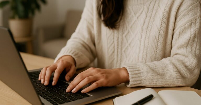 Žena píše článok na notebooku Ako napísať článok, ktorý prinesie klienta