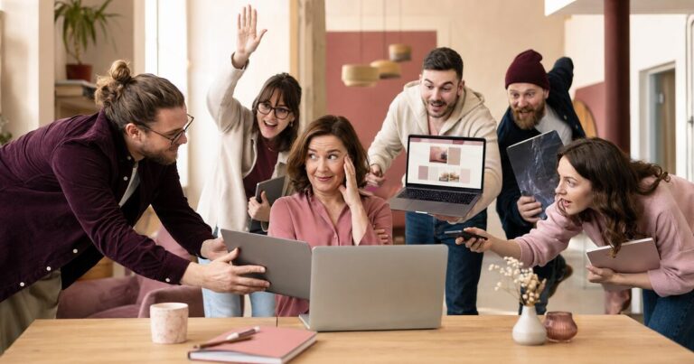 Web designers compete for attention while a client considers how to choose the right web designer.