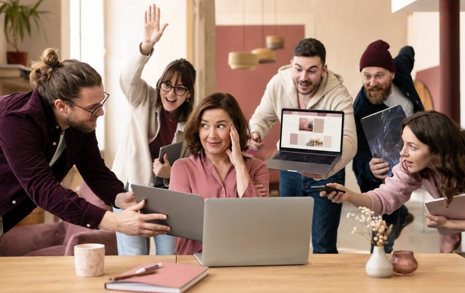 Web designers compete for attention while a client considers how to choose the right web designer.